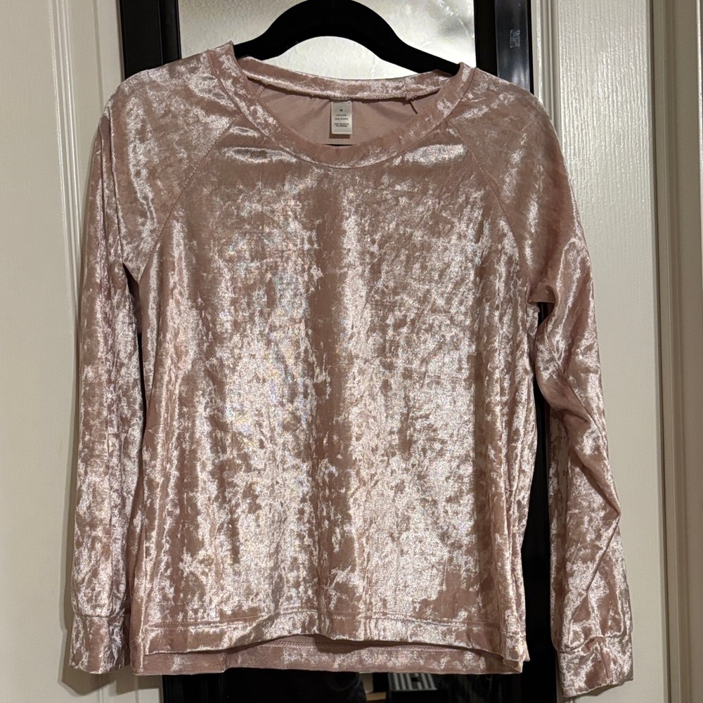 Velvet Long Sleeve Top - Pink